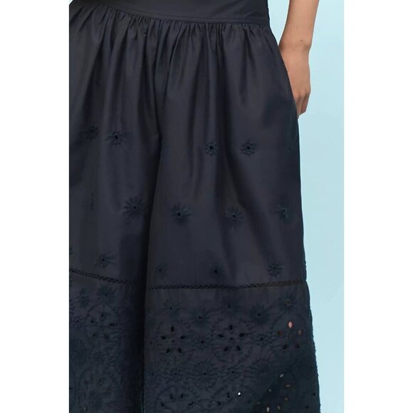 Maeve Embroidered Super Wide Leg Cropped Culottes Pants Black L - Picture 4 of 4